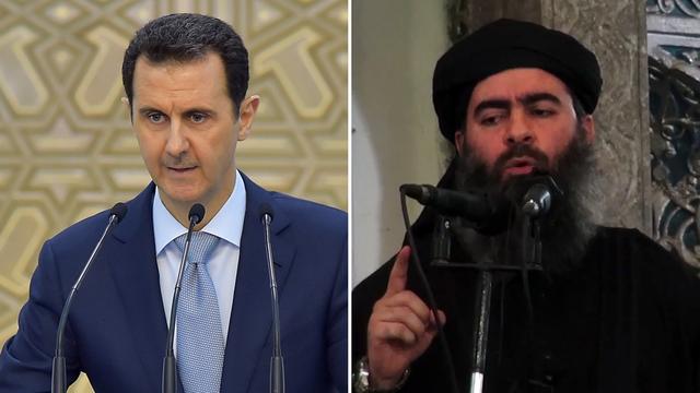 À gauche, Bachar el-Assad, à droite l'autoproclamé calife du groupe État islamique Abou Bakr al-Baghdadi. (photo-montage) [AFP]