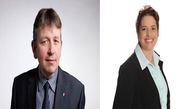 Raymond Clottu, conseiller national UDC neuchâtelois et Isabelle Chevalley, conseillère nationale vert'libérale vaudoise. [Keystone - GLP - Gaetan Bally]