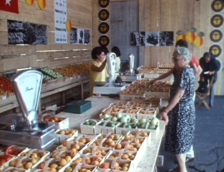 Marché aux abricots en Valais en 1970. [RTS]