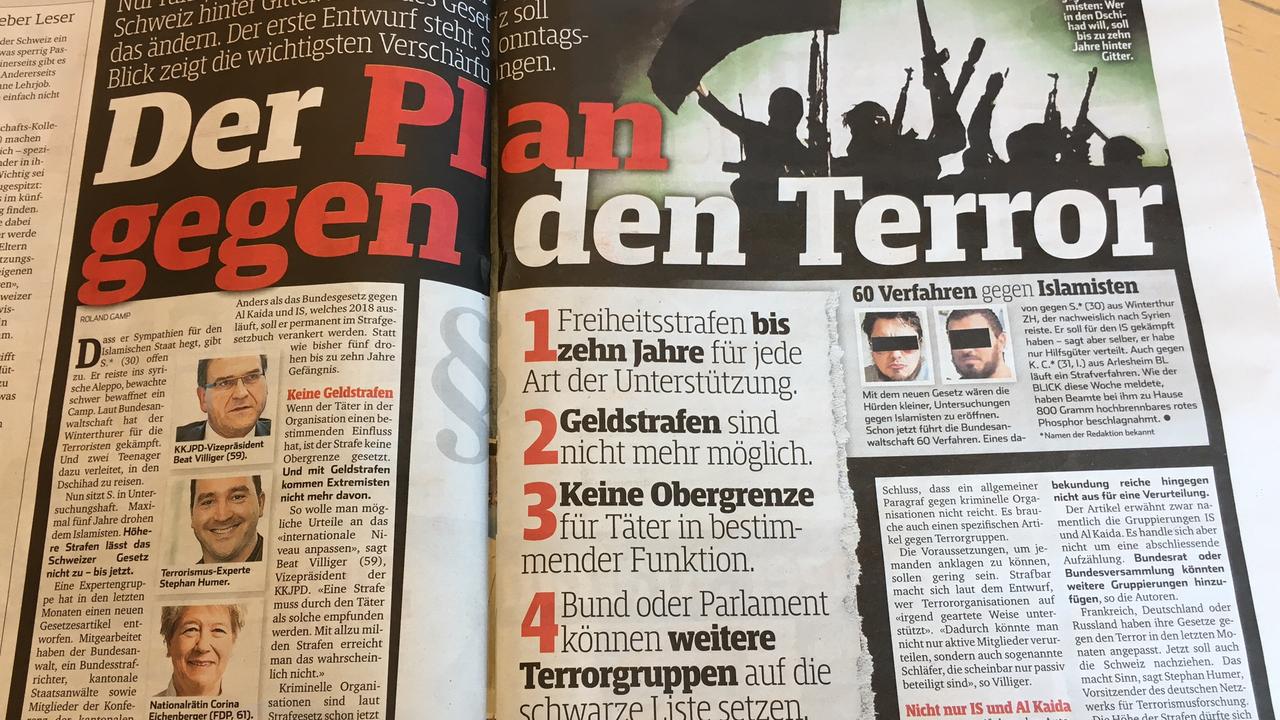 Le SonntagsBlick fait la liste des principaux points du projet de loi qui entend mieux lutter contre les nouvelles formes de terrorisme. [RTS - Simon Faraud]