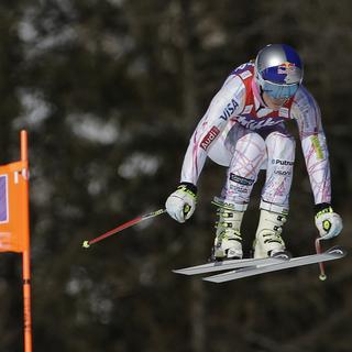 Comme lors du premier entraînement jeudi, Vonn s'est montrée à l'aise à Cortina. [Keystone - Domenico Stinellis]