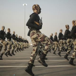 Les forces armées saoudiennes à l'entraînement. [Keystone - AP Photo/Mosa'ab Elshamy]