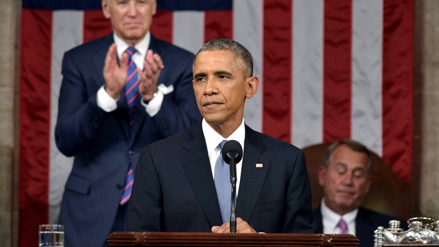 Barack Obama adressera pour la dernière fois son discours sur l'Etat de l'Union au Congrès (comme ici en 2015). [AP/Keystone - Mandel Ngan/Pool]