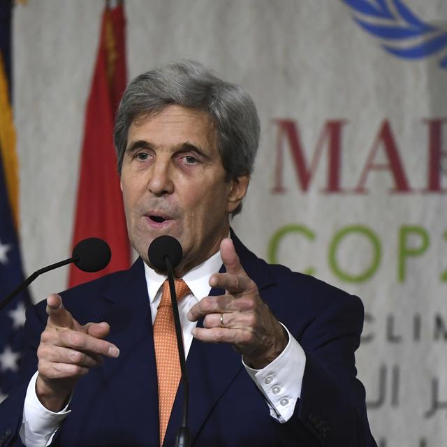 John Kerry devant les participants à la COP 22, mercredi à Marrakech. [Pool/AFP - Mark Ralston]