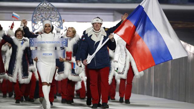 La délégation d'athlètes russes lors de la cérémonie d'ouverture des Jeux olympiques d'hiver de Sotchi. [Mark Humphrey]