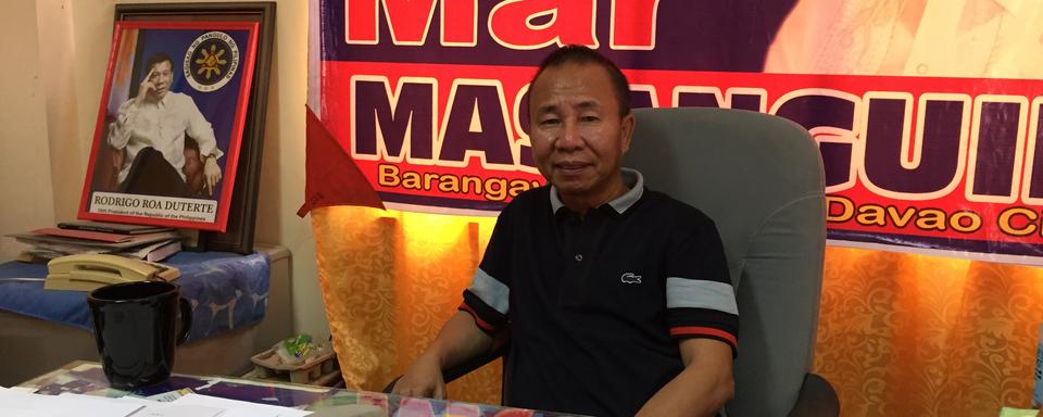 Mar Masanguid, surnommé le capitaine Masanguid, responsable de la campagne du président Duterte. [RTS - Raphaël Grand]