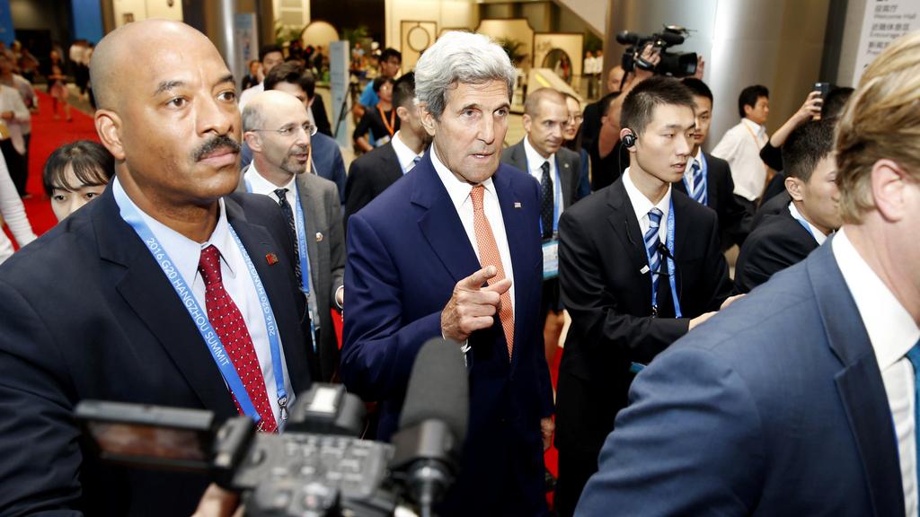 Le secrétaire d'Etat américain John Kerry arrive au sommet du G20 à Hangzhou. [AP/Keystone - Chinatopix]