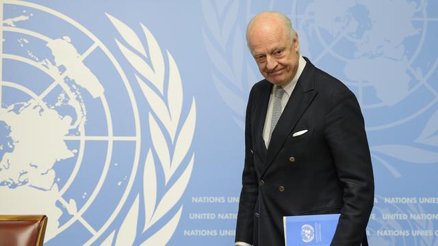 L'envoyé spécial de l'ONU sur la Syrie Staffan De Mistura a tenu une conférence de presse lundi à Genève. [AFP - Fabrice Coffrini]
