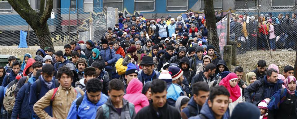 Des migrants arrivent dans le village de Sentilj, en Slovénie. [Leonhard Foeger]