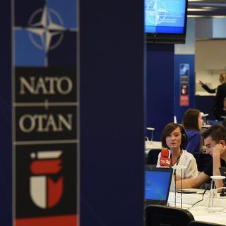 Le centre de presse du sommet de l'OTAN à Varsovie. [Radek Pietruszka]