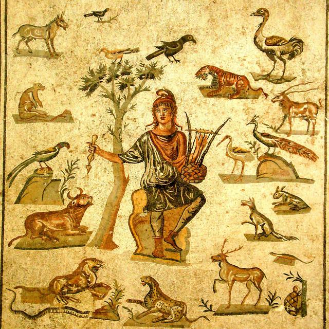 Orphée et les animaux, mosaïque grecque antique.