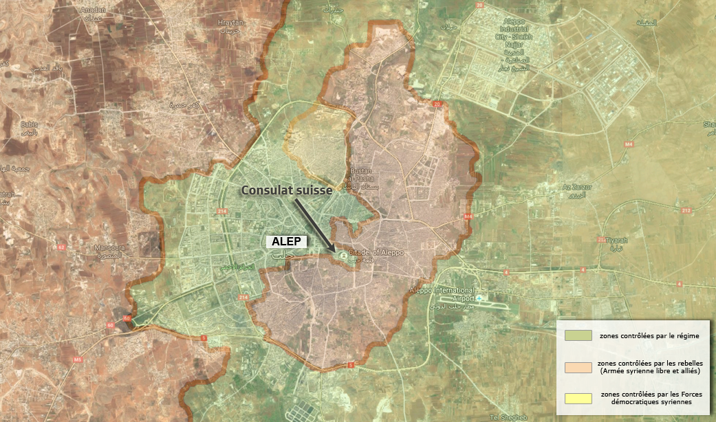 La carte des zones occupées à Alep.