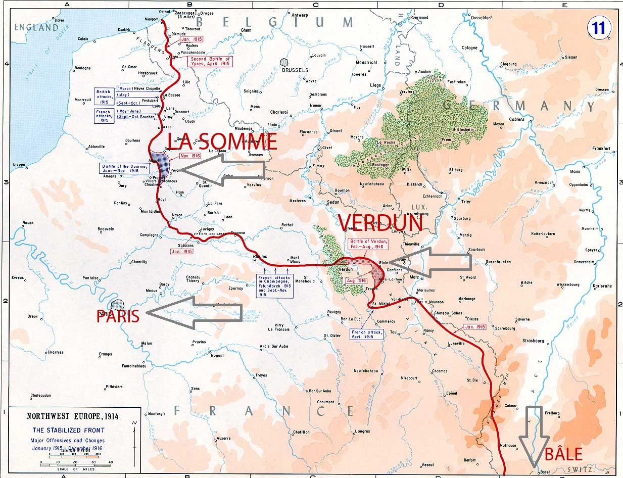 La ligne de front en 1916