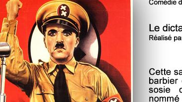 Le dictateur, Charlie Chaplin, 1940 - Cette satire conte l'histoire d'un barbier d'un ghetto juif qui est le sosie du dictateur de Tomania. Ce dernier a décidé l'extermination du peuple juif. Une comédie dramatique qui a attiré l'attention des Américains sur ce qui se passait en Europe durant la Seconde Guerre mondiale.