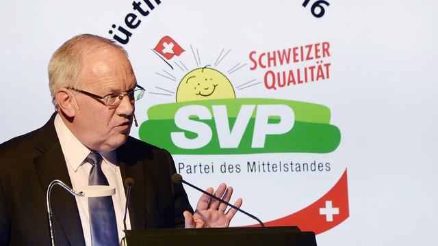 Johann Schneider-Ammann s'est exprimé devant 1240 invités et partisans de l'UDC. [Keystone - Walter Bieri]