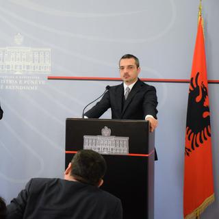 Conférence de presse sur la migration attendue en Albanie. [Anadolu Agency/AFP - Olsi Shehu]