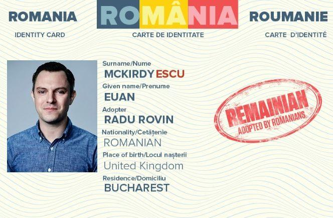 Un modèle de carte d'identité symbolique, avec un nom de famille "roumanisé". [CNN/Gandul - Facebook]