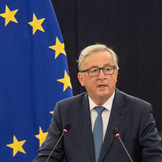 Jean-Claude Juncker, président de la Commission européenne, lors de son discours sur l'état de l'UE devant le Parlement européen. [PATRICK SEEGER]