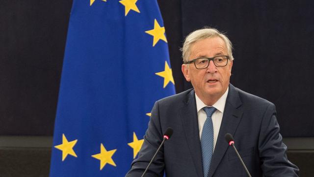 Jean-Claude Juncker, président de la Commission européenne, lors de son discours sur l'état de l'UE devant le Parlement européen. [PATRICK SEEGER]