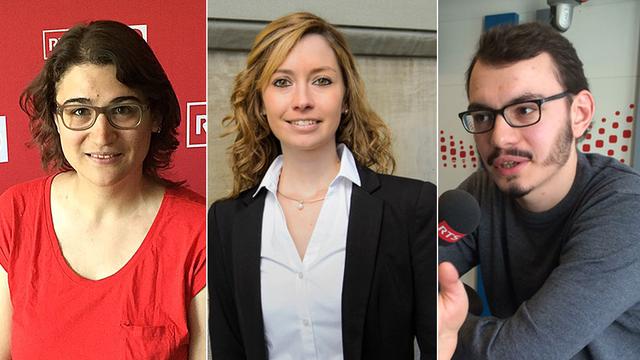 Amanda Ioset, Johanna Gapany et Valentin Christe. [RTS/Keystone - Jean-Christophe Bott]