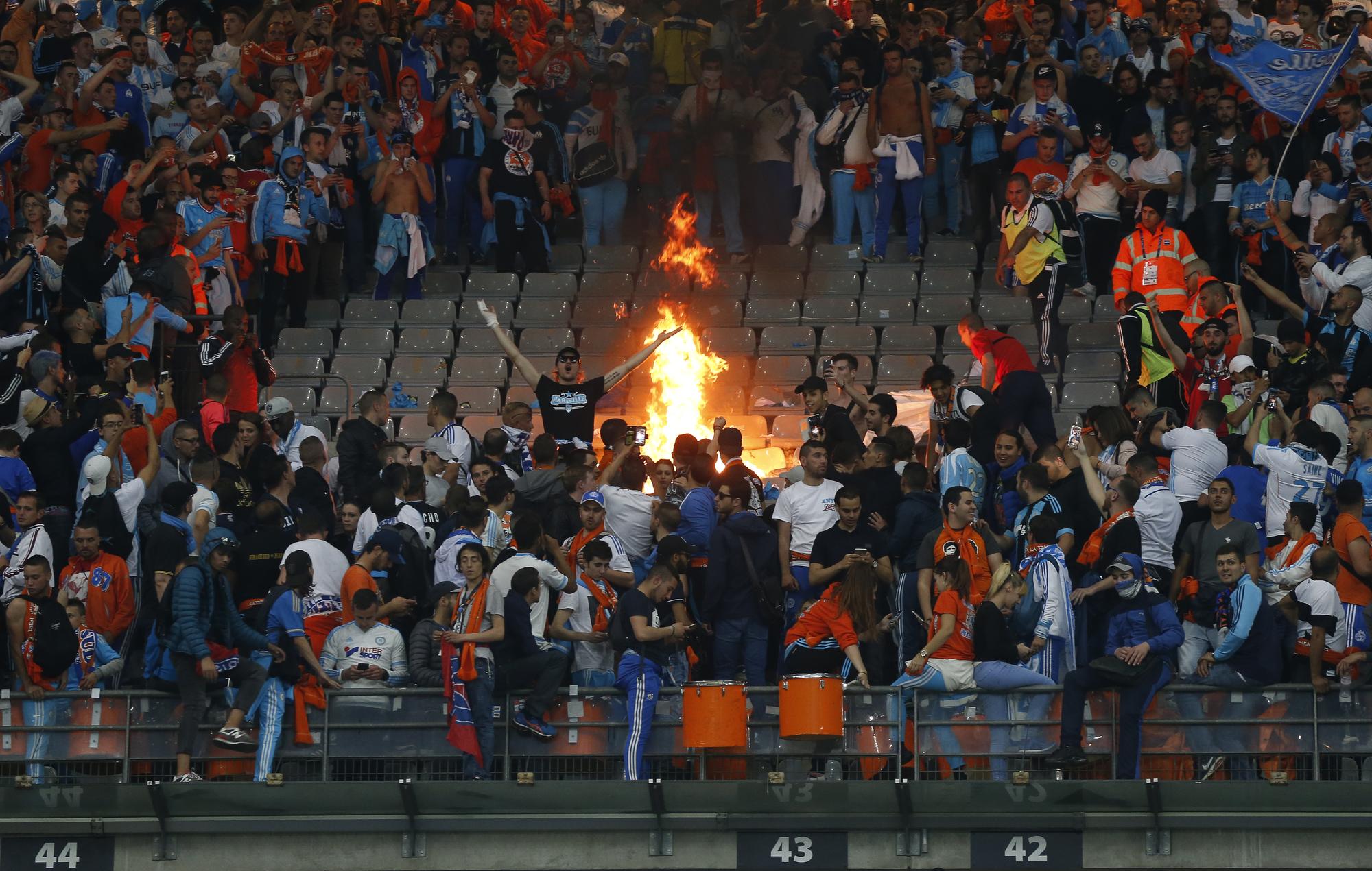 Des débordements ont eu lieu au Stade de France lors de la finale de la Coupe de France de foot entre l'OM et le PSG. [AFP - Thomas Samson]