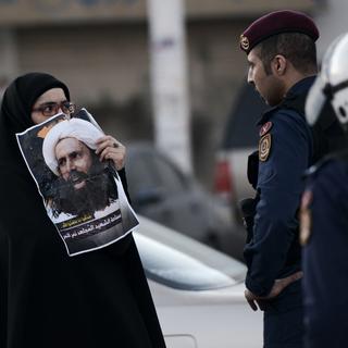 Contexte de tensions au Bahreïn le 4 janvier 2016. Alors que le gouvernement coupe les ponts avec l'Iran, des manifestations ont lieu après l'exécution d'un dignitaire chiite en Arabie saoudite. [MOHAMMED AL-SHAIKH]