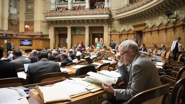 La salle du Conseil national lors de la session d'automne 2016. [Keystone - Anthony Anex]