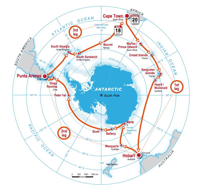 L'itinéraire de l'ACE [Antarctic Circumnavigation Expedition - Swiss Polar Institute]