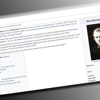 Capture d'écran de la page Wikipedia sur Marie Curie (image d'illustration). [google]