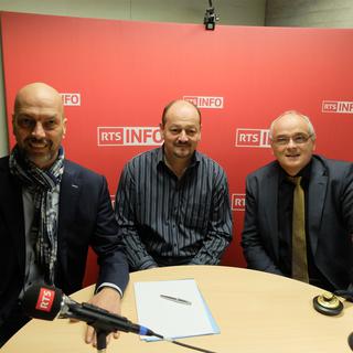 Roberto Bernasconi (PS), Patrick Gsteiger (Parti Evangelique), , Pierre-Alain Schnegg (UDC). [RTS - Alain Arnaud]
