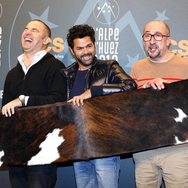 Mohamed Hamidi, Jamel Debbouze et Fatsah Bouyahmed au Festival du Film de l’Alpe d’Huez 2016. [Keystone - Sebastien Nogier]