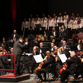 L'Orchestre symphonique national de Syrie. [EPA/Keystone - Youssef Badawi]