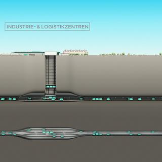 Schéma du projet Cargo sous terrain, qui prévoit une traversée de la Suisse en sous-sol. [Keystone]