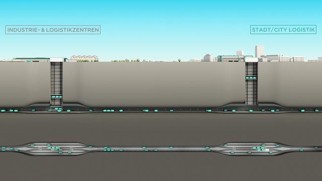 Schéma du projet Cargo sous terrain, qui prévoit une traversée de la Suisse en sous-sol. [Keystone]