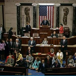 Sit-in des démocrates contre les armes au Congrès américain. [AP/Photo]