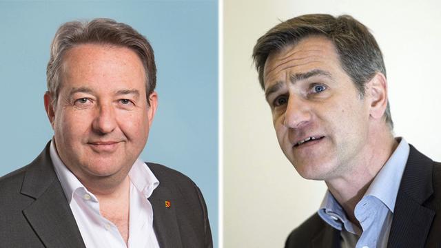 Roger Deneys, député socialiste au Grand Conseil genevois, et Ivan Slatkine, président de la Fédération des entreprises romandes. [Marcel Bieri/Keystone - Handout/PS Genève]