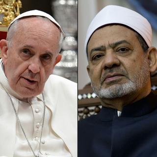 Le pape François et Ahmed al-Tayeb, imam d'Al-Azhar. [AFP - Kenzo Tribouillard - Filippo Monteforte]
