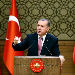 Le président turc Erdogan a accusé l'Occident de soutenir le "terrorisme". [key - Kayhan Ozer/Presidential Press Service, Pool Photo via AP]