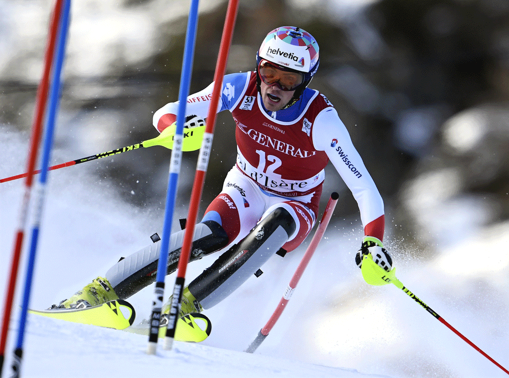 Daniel Yule durant le slalom homme à Val d'Isère. [AFP - Philippe Desmazes]