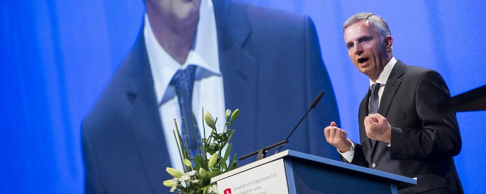 Didier Burkhalter lors de la conférence annuelle de la coopération suisse au développement le 22 janvier 2016 à Zurich. [Keystone - Ennio Leanza]