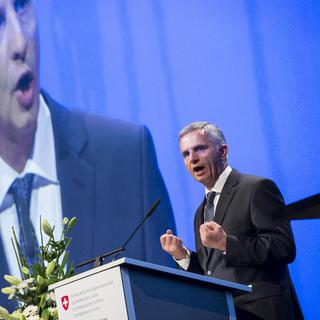 Didier Burkhalter lors de la conférence annuelle de la coopération suisse au développement le 22 janvier 2016 à Zurich. [Keystone - Ennio Leanza]