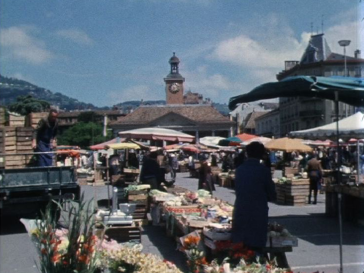 Jour de marché à Vevey en 1971. [RTS]