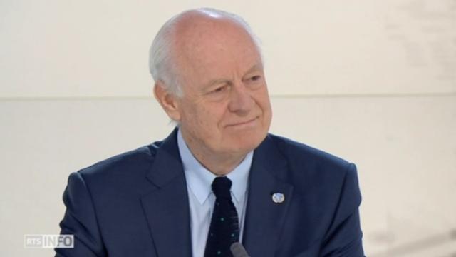 Staffan de Mistura lors son intervention dans le 19h30. [RTS]