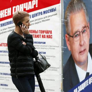 Une affiche à Moscou en vue des élections parlementaires du 18 septembre. [Yuri Kochetkov]