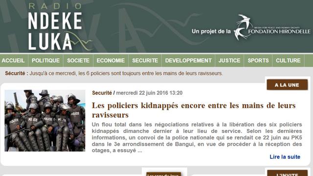 Page d'accueil du site de la Radio Ndeke Luka. [radiondekeluka.org/]