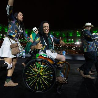 Des membres de la délégation brésilienne lors de la cérémonie d'ouverture des Jeux paralympiques. [EPA/Keystone - Al Tielemans]