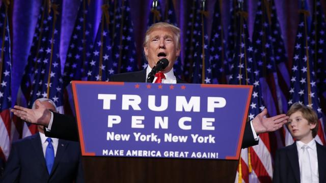 Donald Trump, 45e président des Etats-Unis, lors de son discours devant ses partisans à New York. [Reuters - Carlo Allegri]
