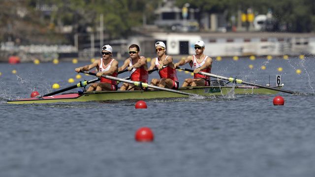 Lucas Tramèr, Simon Schürch, Simon Niepmann et Mario Gyr visent l'or olympique du quatre de couple, et rien d'autre. [Luca Bruno]