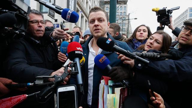 L'avocat Cédric Moisse s'exprime à propos de Salah Abdeslam le 31 mars à Bruxelles.