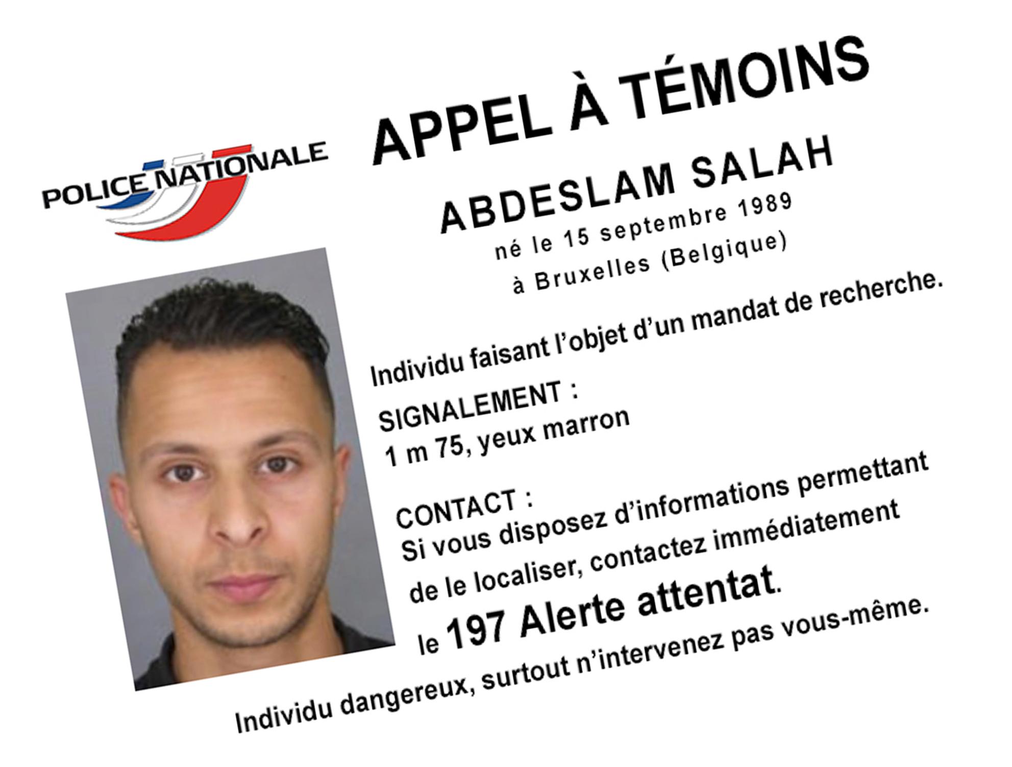 L'avis de recherche lancé par la Police nationale à l'encontre de Salah Abdeslam. [AFP - DSK]